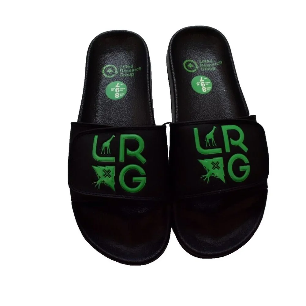 Lifted Research Group LRG Mens Stacked Logo Slides Black Sandals Shoes New 8 - Picture 1 of 5